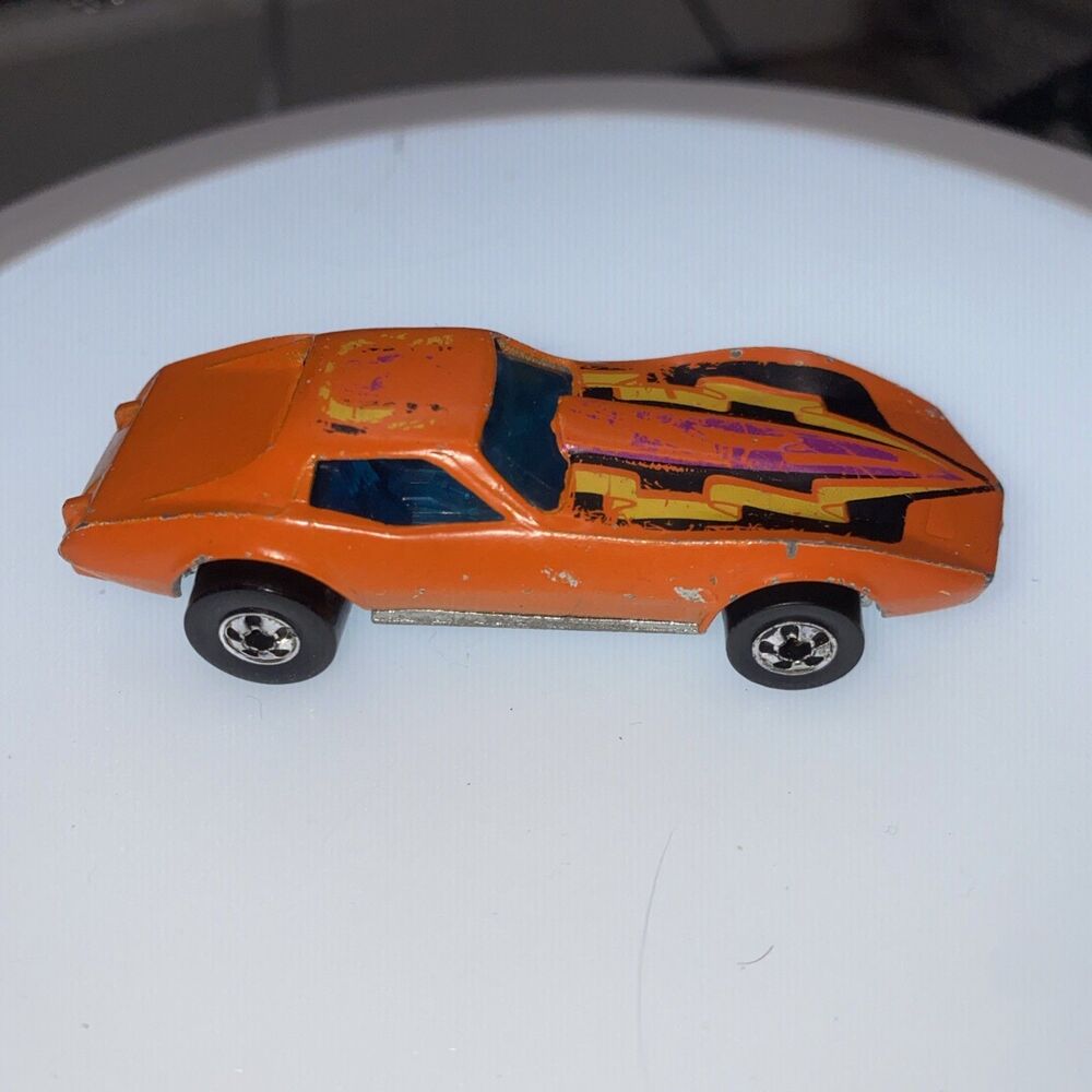 1975 Hotwheels Vintage Corvette Stingray Orange Flames Made In Hong Kong 1/64